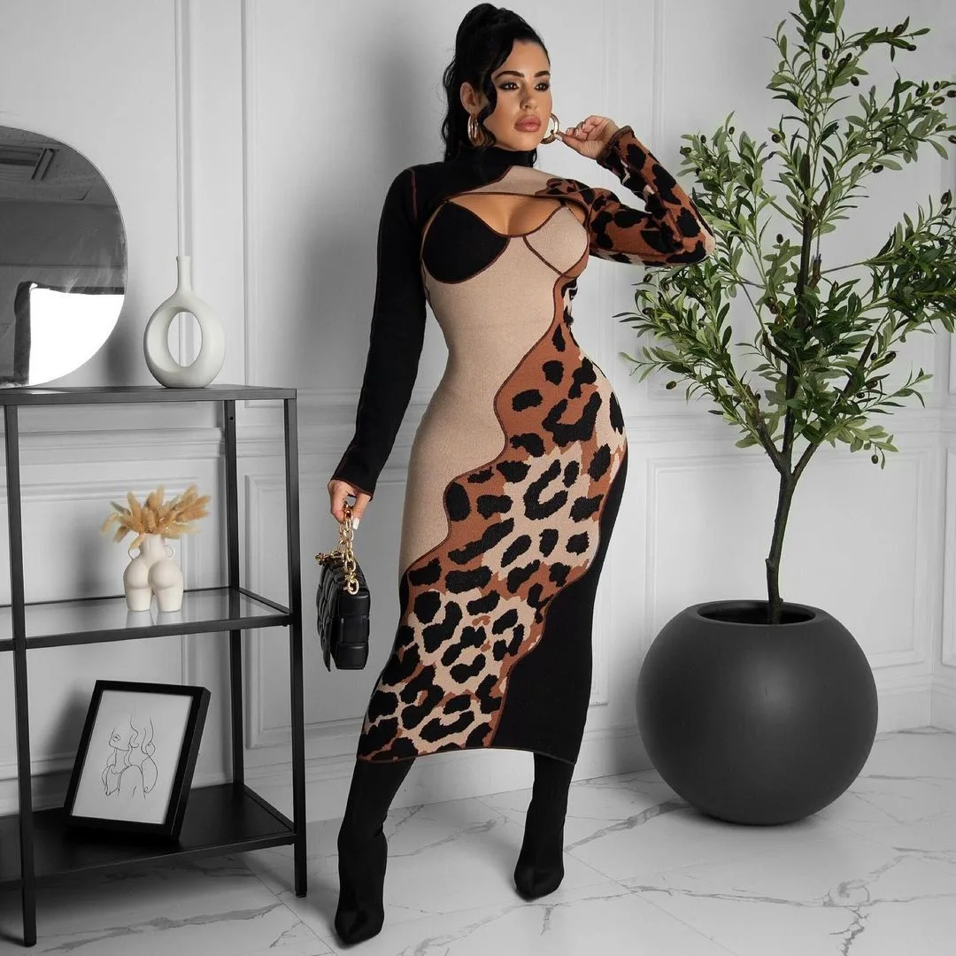 choocmist dresses leopard print patchwork dress
