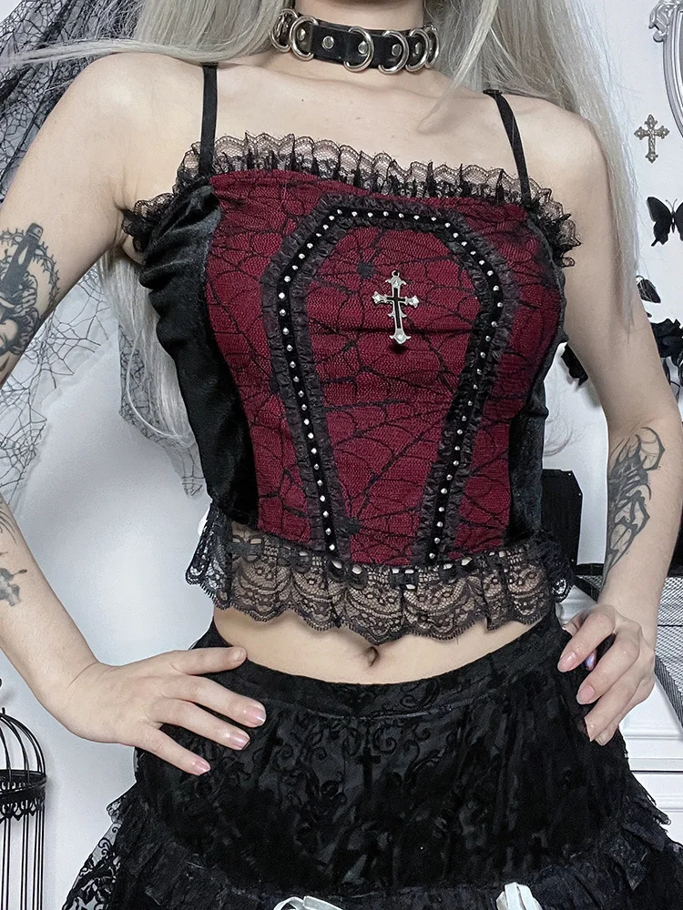 altgoth fairycore grunge lace camisole women