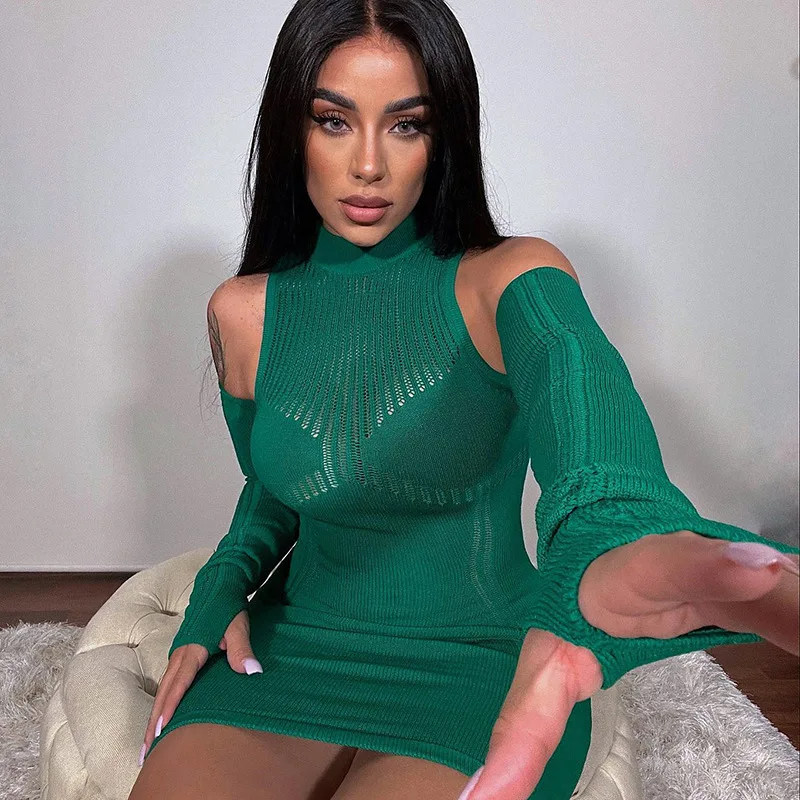 knitted green midi sexy bodycon women