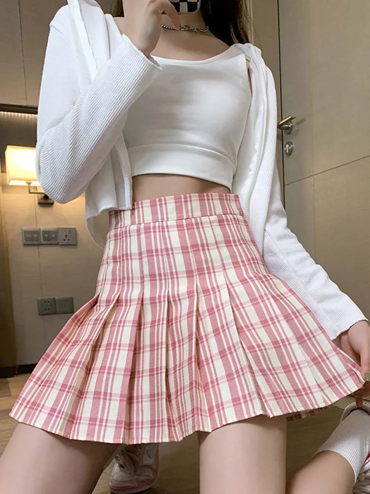 checkered plaid skirt women black and