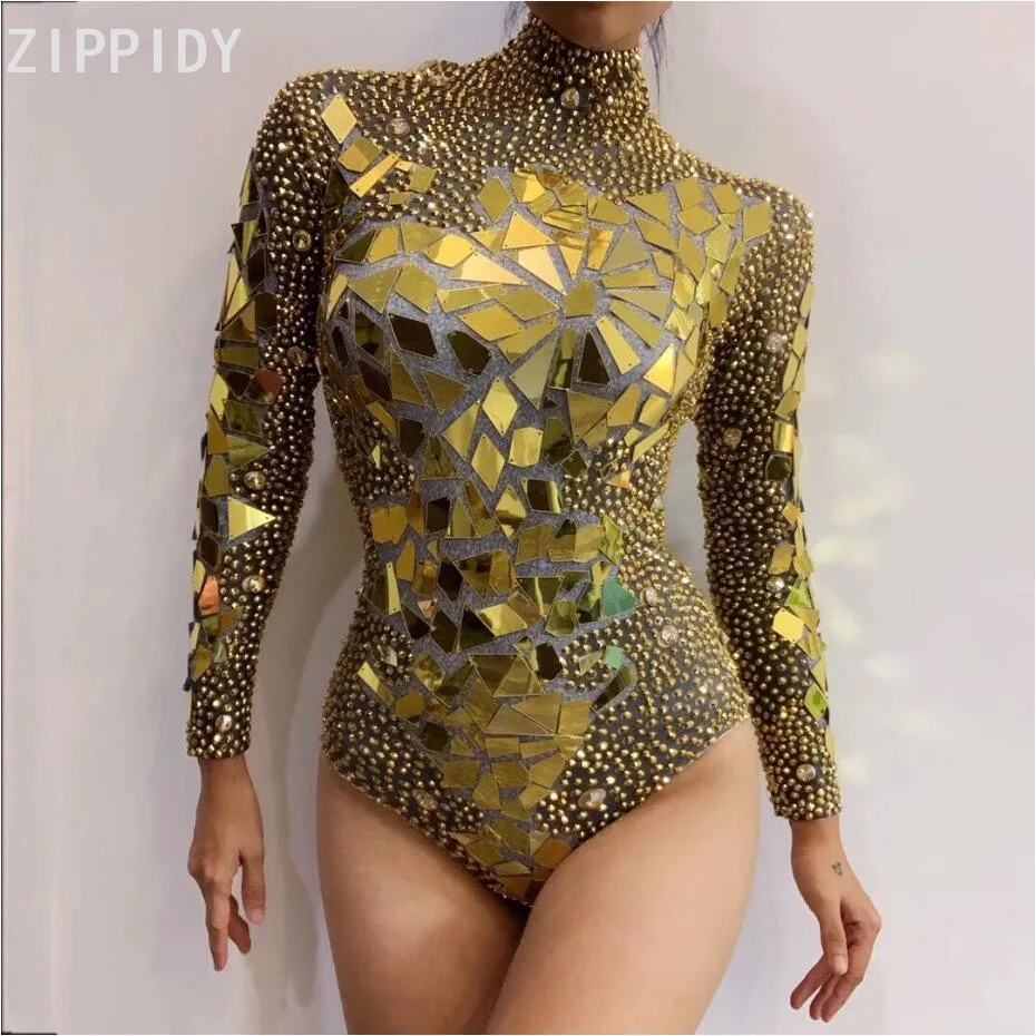 bright gold rhinestones mirrors bodysuit birthday