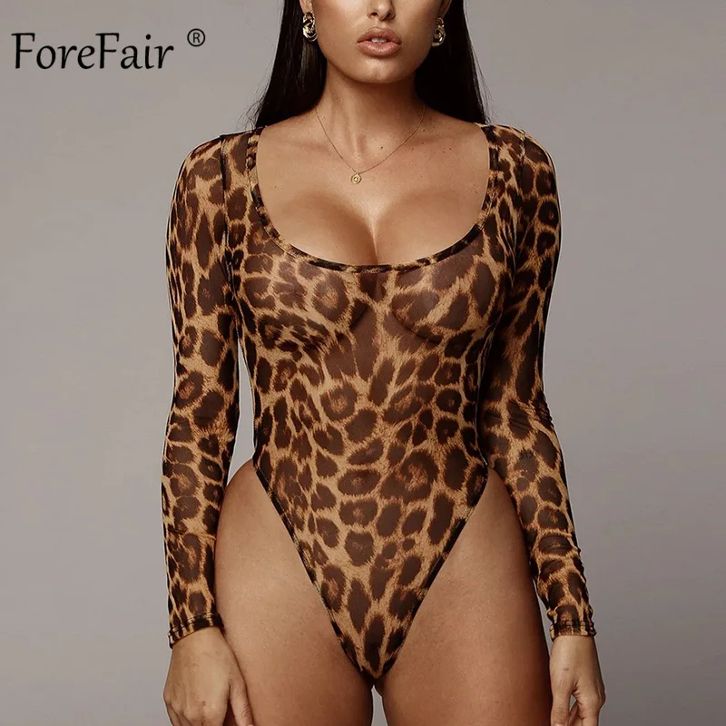 forefair leopard bodysuit long sleeve transparent