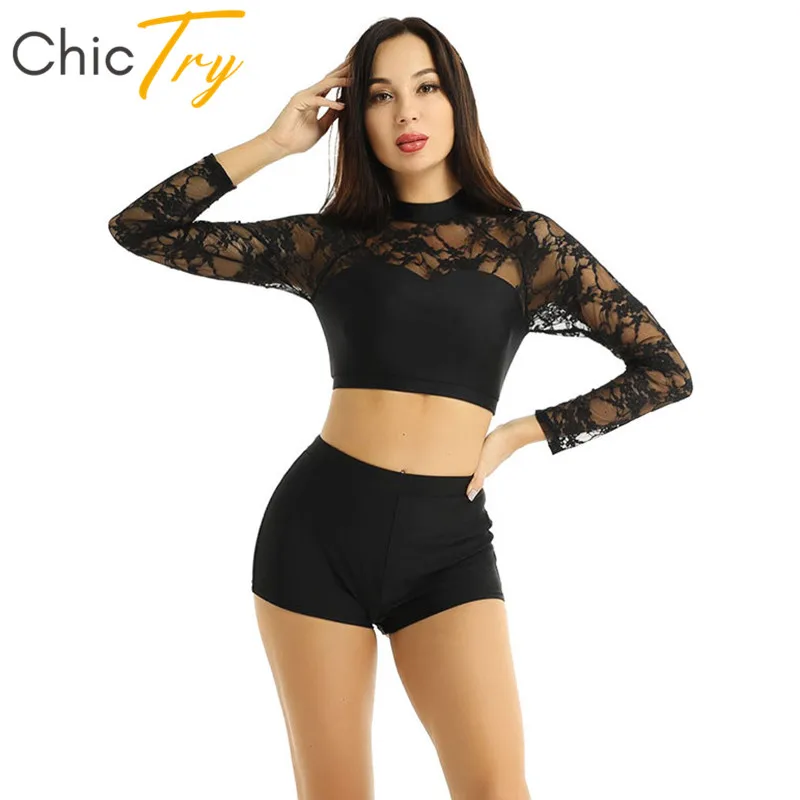 chictry adult dancewear round neck lace