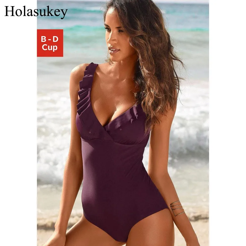 holasukey solid swimwear ruffle bikini sexy