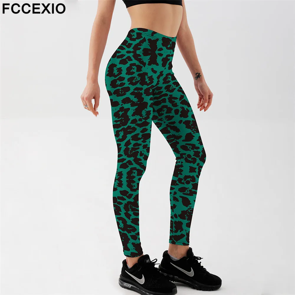 fccexio new leggings fashion green leopard