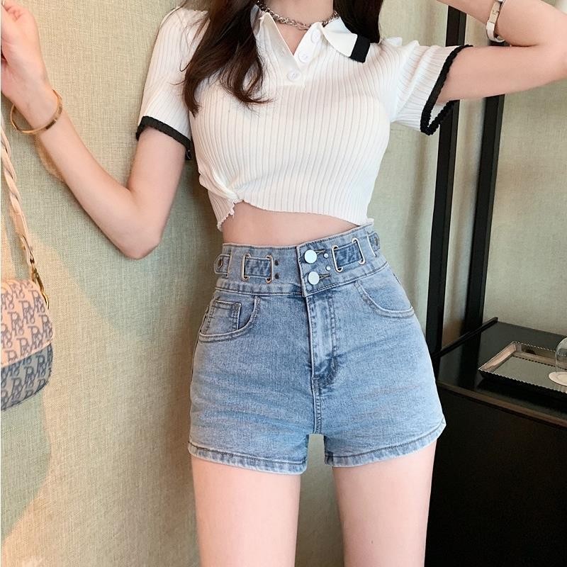 toplady belted denim shorts in catseven